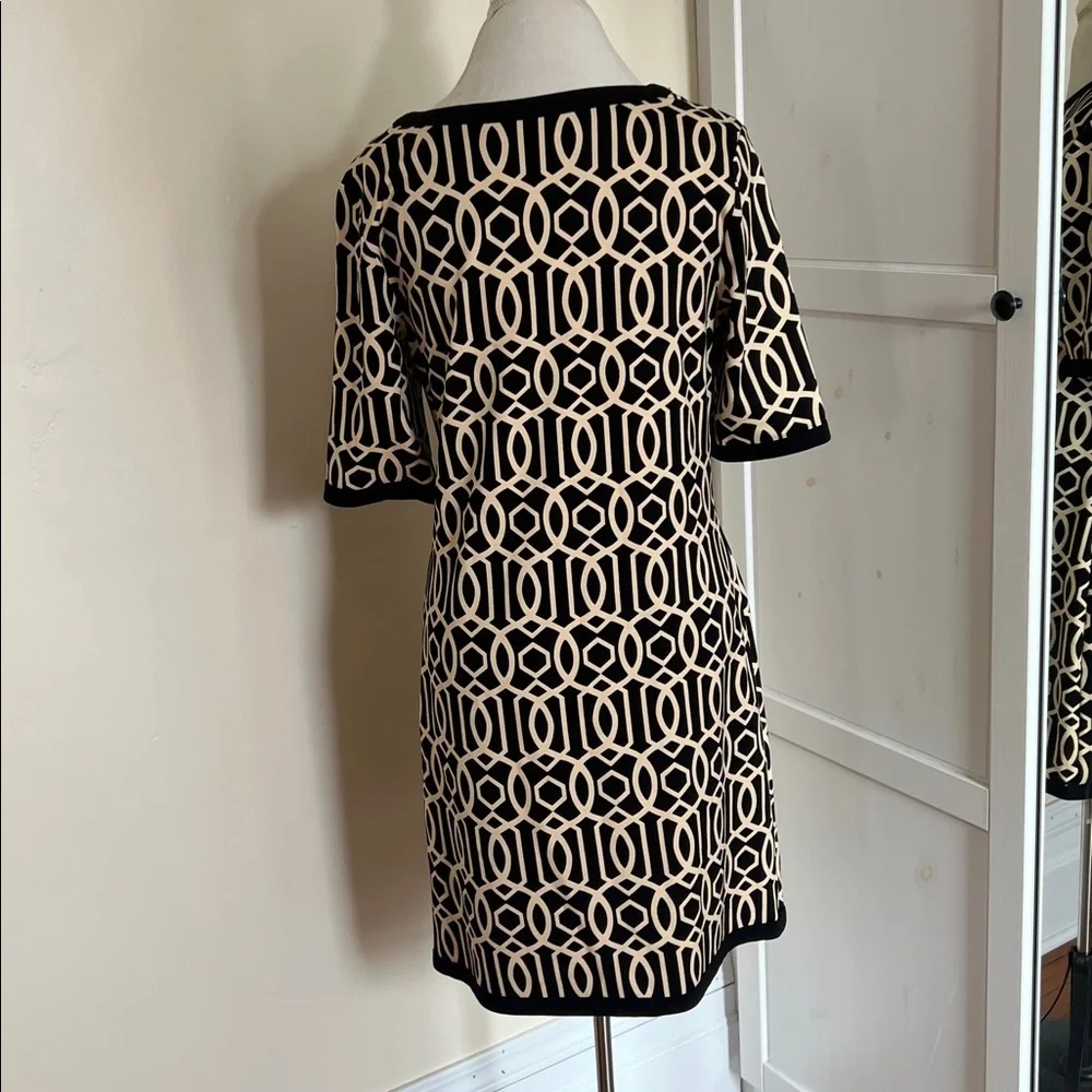 Jude Connally M | Black Beige Geometric Chain Link Print Knit Dress Made in USA - Picture 6 of 8